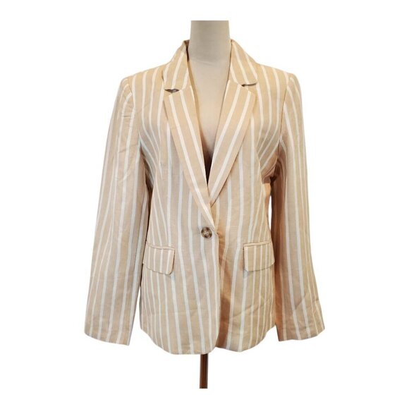 Philosophy Jackets & Blazers - NEW Philosophy SZ L Stripe Notch Collar Long Sleeve Linen Blend Blazer Tan
